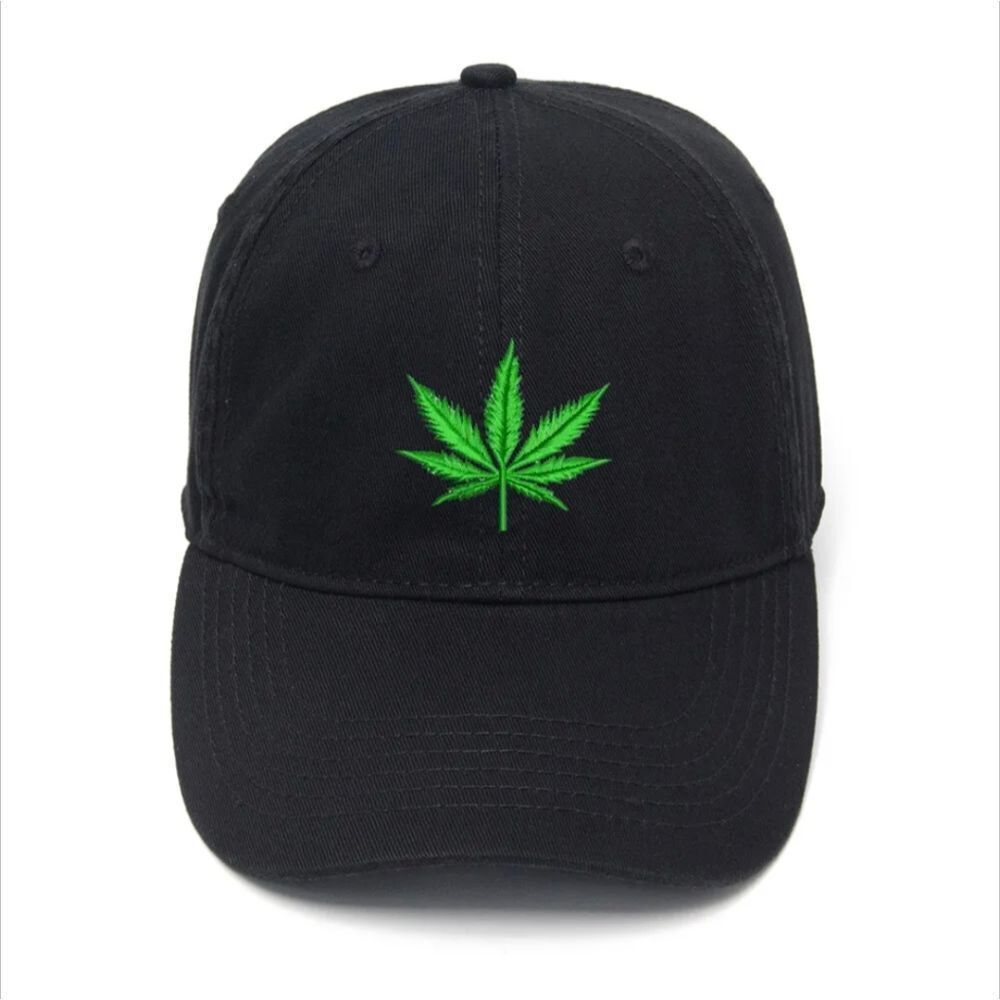 High Style: Velcro-Strapped Black Hat with Embroidered 420 Leaf